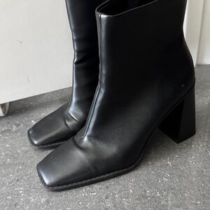 H&M Black Heeled Boots with Square Toe